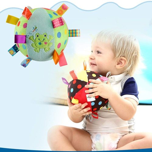Taggies Ball-Baby Kid Infant Early Educational Soft Plush Tag Colorful Ball Hand Grasp with Bell Inside