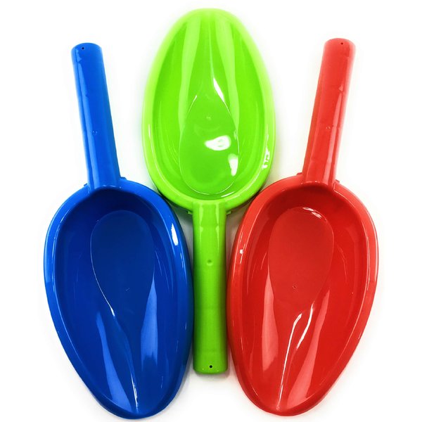 Matty's Toy Stop 14" Kids Long Handle Sand Scoop Plastic Shovels for Sand & Beach (Red, Blue & Green) Complete Gift Set Bundle - 3 Pack