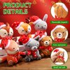 Aoriher 6 Pcs Christmas Mini Woodland Animals Plush Toys Bulk Gift4 Inch Cute Plush Bear Rabbit Squirrel Raccoon Stuffed Keychain for Baby Shower Birthday Party Table Centerpiece Decor(Cap and Scarf)