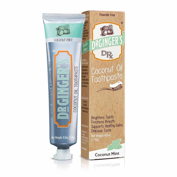 Doctor Ginger's Coconut Oil Toothpaste, All-Natural Oil Pulling & Xylitol for Fresh Breath, Gum Health, Plaque Prevention, and Sensitive Teeth, Fluoride-Free, Coconut Mint Flavor, 4oz, 1ct