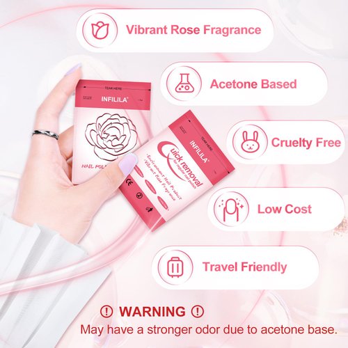NXJ INFILILA Nail Polish Remover Pads, 2024 Newest Acetone Nail Polish Remover, 50PCS Quick Nail Polish Remover Wipes, Individually Wrapped Nail Polish Remover Wet Wipes for Removing Nail Polish