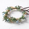 KorViSHOW Handmade Dried Flower Crown - Golden Green Leaves Blue Fairy Flower Headband Floral Headpiece for Women Girls Teens Kids Hawaiian Party Wedding Beach Festival