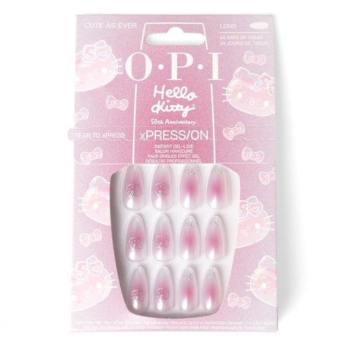 OPI xPRESS/ON Cute as Ever | Bright Pink Long Almond Press On Nails | With Nail Glue | Hello Kitty Limited Edition Collection