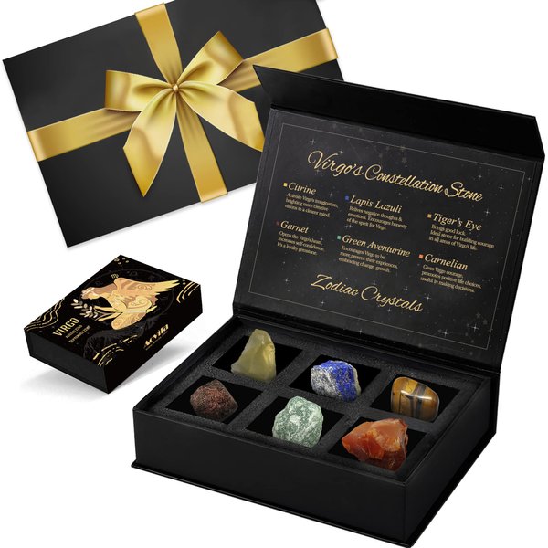 Virgo Birthday Gifts for Women, Virgo Crystals Birthstones Gifts Box Set with Gift Wrap Ribbon Bow Greeting Card - Zodiac Gifts Astrology Gifts Birthday Gifts for Her Mother Sister Best Friends