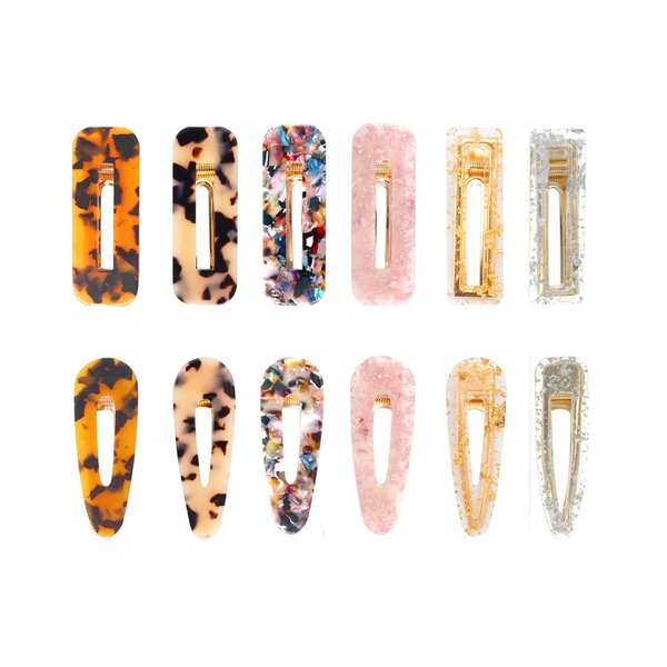 Doromy 12 Pcs Geometric Alligator Hair Clip Set Acrylic Resin Hair Clips Hollow Hair Pins Sweet Headwear Hair Accessories Cute Hair Barrettes Bobby Pins for Women Girls