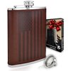 Leather American Flag Hip Flask - Leak Proof Food Grade Stainless Steel for Whiskey or Bourbon Liquor | Bonus Funnel (USA 8 Ounce Flask, Brown Leather Wrap)