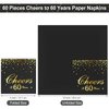 durony 60 Pieces Cheers to 60 Years Paper Napkins Black Gold Foil 3-Ply Party Napkins Folded 5 x 5 Inch Cocktail Napkins for 60th Anniversary Birthday Retirement Party Supplies Decorations