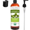 velona USDA Certified Organic Castor Oil - 16 oz (With Pump) | For Hair Growth, Boost Eyelashes, Eyebrows | Cold pressed, Natural Oil, USP Grade | Hexane Free, Lash Serum, Caster