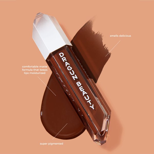 DRAGUN BEAUTY DragunGlass Matte Liquid Lipstick, Dark Chocolate, Hydrating & Comfortable Matte Finish with Jojoba Oil, Vitamin E & Honeysuckle Extract - Vegan, & Cruelty Free (0.15 oz)