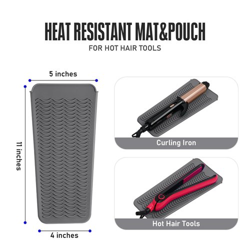 ZAKRA Heat Resistant Silicone Mat Pouch for Hair Straightener,Flat Iron,Curling Iron,Hot Hair Tools.(Grey)