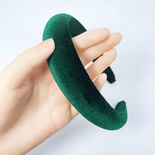 Firecolor Chic Fashion Padded Headband Velvet Headbands Puffy Sponge Thick Hairbands Vintage Wide Hair bands for Women girls accessories Trendy and Cute solid color headbands (Forest green)