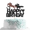 MonMon & Craft Horse Racing Happy Birthday Cake Topper/Western Cowboy Birthday Cake Decor/Baby Shower/Equestrian Theme Birthday Party Decorations - Black Glitter (Horse Racing)
