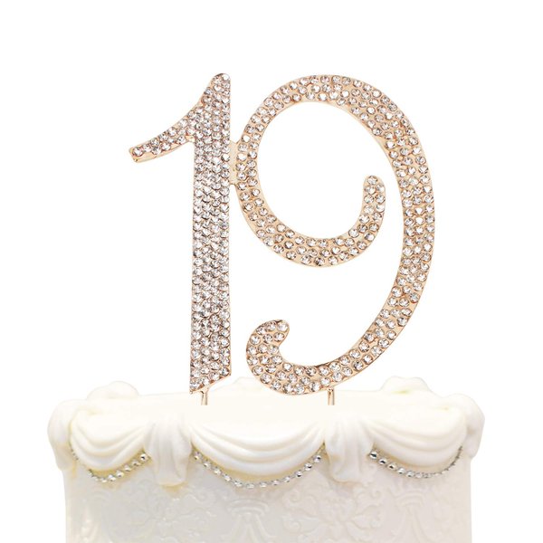 Hatcher lee Bling Crystal 19 Birthday Cake Topper - Best Keepsake | 19th Party Decorations Gold