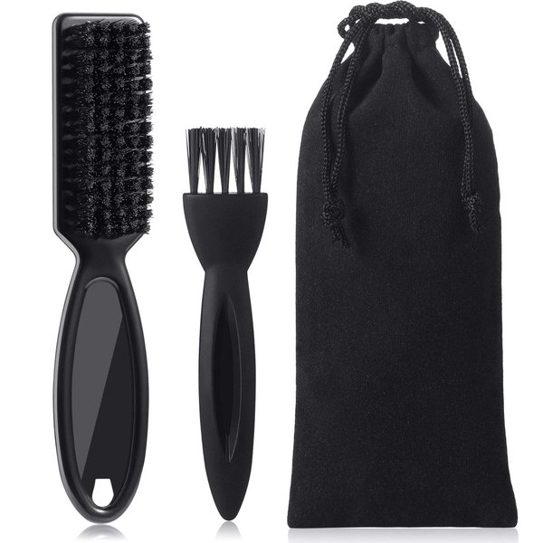 2 Pieces Hairdressing Barber Clipper Brush Tools Set, Include Clipper Blade Cleaning Brush Nylon Brush and Shaver Razor Trimmer Cleaning Brush with Drawstring Storage Pouch
