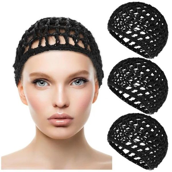 2Pcs Black Hair Nets Cap for Women Sleeping, Long Straight Curl Wig Head Protector Mesh Wrapping, Crochet Wave Reusable Cook Hats Bun Lift Strap Weaving Bathing Accessories