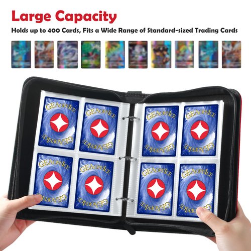Premium Trading Card Binder 4 Pocket, GEAoffice PU Cover Card Collection Binder for 400 Cards, Sturdy Sports Card Holder for Standard Size Card, Card Album for MTG, TCG, Game&Sports Cards, Red