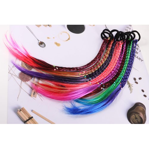 KAGNAL 8 Pieces Colored Braids Hair Extensions with Rubber Bands Ponytail Hair Extension for Girls Hair Accessories Colorful Synthetic Hairpieces