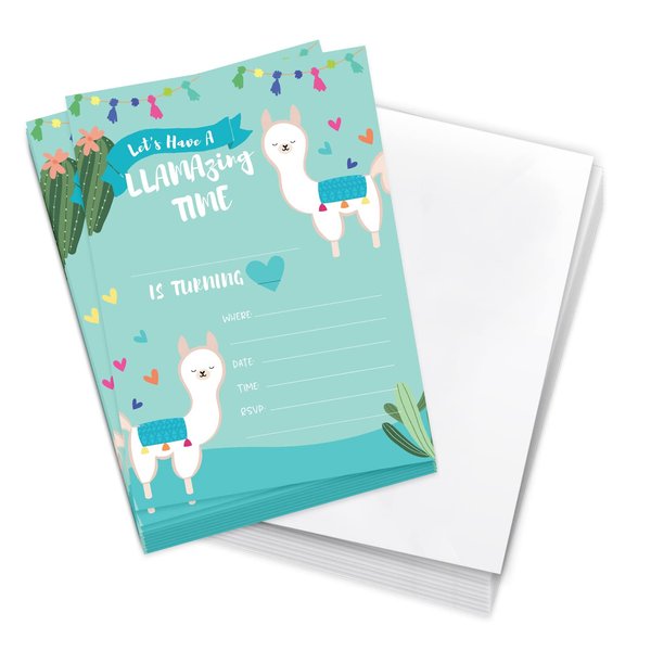 Desert Cactus Llama 3 (1) Happy Birthday Invitations Invite Cards (10 Count) With Envelopes Boys Girls Kids Party (10ct)