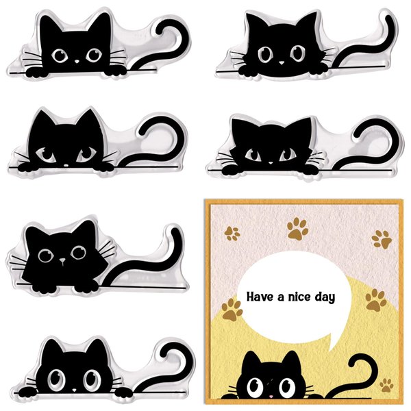 ABTOLS 6pcs Cat Clear Stamps for Card Making, Black Cat Clear Rubber Stamps Cute Animal Silicone Reusable Stamp for DIY Scrapbooking Paper Craft Album Decoration