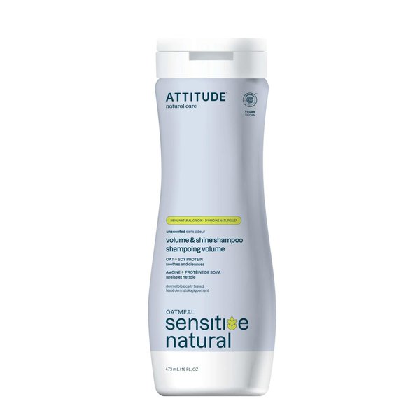 ATTITUDE Volume and Shine Hair Shampoo for Sensitive Dry Scalp, EWG Verified, Soothing Oat, For Thin Hair, Naturally Dervied Ingredients, Vegan and Plant-Based, Unscented, 16 Fl Oz