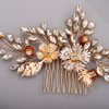 BERYUAN Bridal Hair Comb for Bride Leaf Flower Hair Comb Cute Elegant Dainty Pretty Beautiful Golden Vintage Comb for Hair
