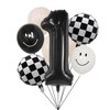 100% LIKED-One Happy Dude Balloon Set, 40” Black One|Black & White Smiley Face Latex |Checkered Foil for One Happy Dude Birthday Decorations, Baby Shower,1st Birthday Party Supplies