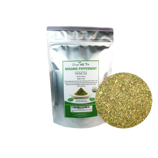 Organic Peppermint Herbal Tea, An intense taste of a perfect, plain peppermint tea – 2 Oz Bag