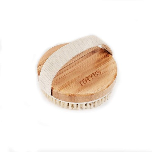 Ithyes Body Brush Dry Brushing Bath Brush Gentle Skin Exfoliate Massage Scrub 100% Nature Boar Bristles Bamboo Wood Improve Blood Circulation Wet & Dry Smooth Fresh Treatment,with Canvas Bag