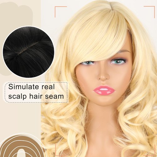 Matthia 613 Blonde Curly Wig with Bangs Long Wavy Blonde wigs for women, 24inch Long Blonde Curly Wigs Costume Ash Blonde Wig Bangs Long Synthetic Wigs for Women(613 Wig)