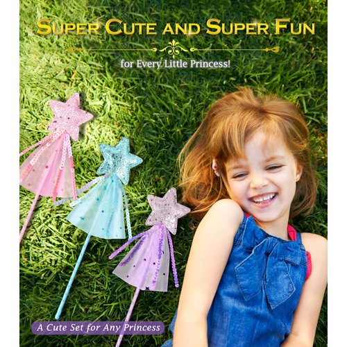 Princess Dress Up Accessories Magic Wand for Kids, 3pcs Glitter Star Wands Fairy Wands, Princess Wands for Little Girls Party Favor Decorations, Costume Set Toy Gift for 3 4 5 6 Year Old Toddler Girls