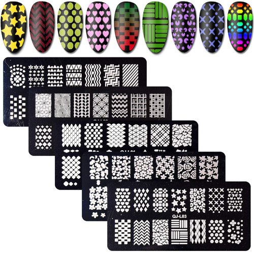 WOKOTO 5 Pieces Nail Stamping Plates Kit Floral Geometric Mosaic Image Stamp Set For Nail Art Stamp Stamping Templates Kit