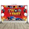 Oudain Racing Car Decoration Two Fast Backdrop Birthday Decorations Racing Theme Party Decorations Racing Car Second Birthday Photography Background Racing Boys Kids Birthday Party Supplies