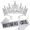 Chanaco Birthday Crown Birthday Sash Birthday Crowns for Women Birthday Girl Sash Birthday Girl Crown Silver Tiara Happy Birthday Decorations for Women Birthday Party Suppliers Gifts
