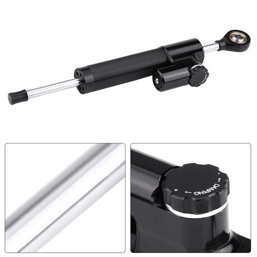 Qiilu Universal Motorcycle Steering Damper Stabilizer, Damper Stabilizer Linear Reversed Safety Control with Mounting Bracket Aluminum
