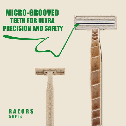 EZTAT2 Disposable Razor - 50pcs Eco Friendly Disposable Three Blade Shaving Razor for Men/Women's Grooming, Biodegradable Single-Use Body & Face Shaver for Eco Friendly Product Gifts