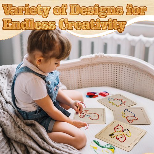 Montessori Wooden Lacing Dinosaur Toys for Toddlers and Kids Ages 2-4 5-7, Sewing Kit Fine Motor Skill Busy Board, Education Sensory Preschool Toy for 1 2 3 4 Year Olds, Birthday Gift for Boys Girls