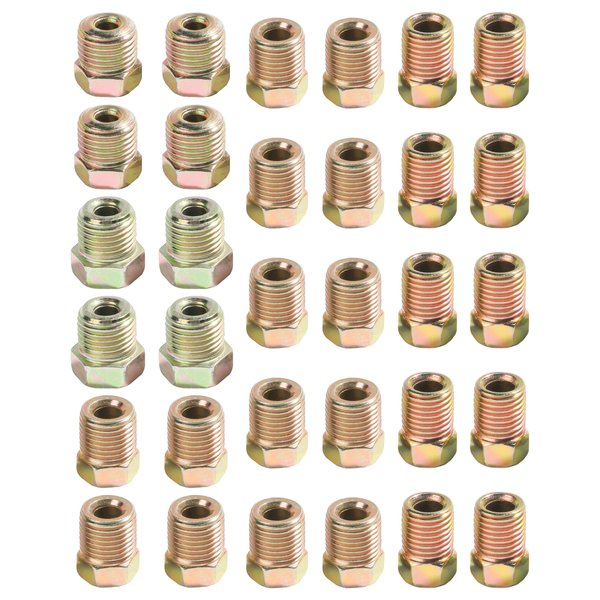 YAKEFLY 32PCS Brake Line Fittings,Brass Brake Line Fittings Kit,Metric Brake Line Invert Flare Fittings Brake Line Fittings Assortment,Brake Line Fitting Kit for 3/16" and 1/4" Inverted Flares