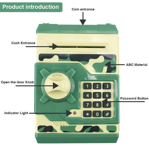 Brekya Mini ATM Piggy Bank Security Machine Best Gift for Kids,Electronic Code Piggy Bank Money Counter Safe Box Coin Bank for Boys Girls Password Lock (Camouflage Green)