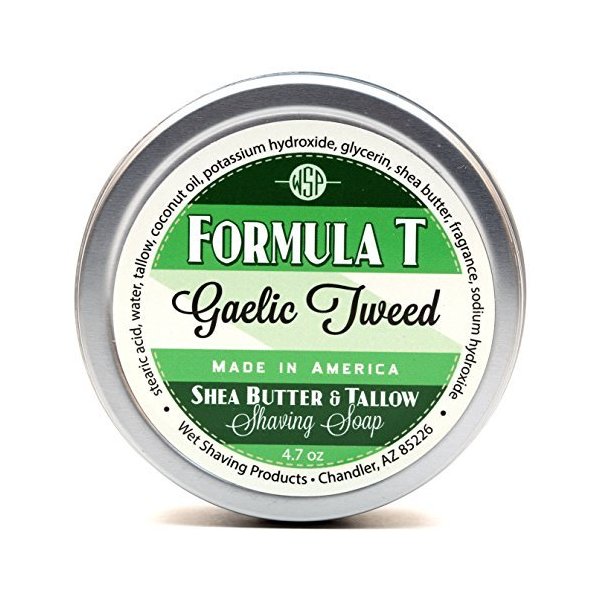 Shaving Soap WSP Formula T (Gaelic Tweed) 4 Fl Oz Made with Shea Butter & Tallow