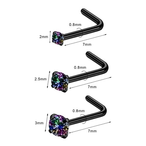 6ixGosh 46pcs 20g Nose Rings Studs Surgical Steel Nose Rings CZ L Shaped Corkscrew Nose Ring Studs for Women Men Small Cute Silver Rose Gold Black Nose Rings Stud 1.5mm 2mm 2.5mm 3mm Nostril