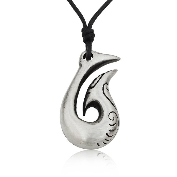 New Lovely Maori Fishing Hook Silver Pewter Charm Necklace Pendant Jewelry