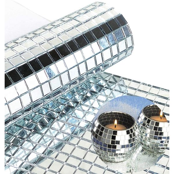REDODECO Real Glass Silver Mirrors Mosaic Tiles Sticker for Craft Square Glass Tiles Self Adhesive,5mm by 5mm (Silver, 2400PCS)