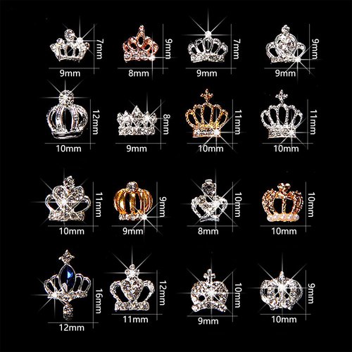 WOKOTO 32Pcs Mutiple Shapes 3D Gold And Silver Crowns Nail Charms For Nails Art 3D Jewelrys For Women Nails Crown Nail Jewelrys For Acrylic Nails Crowns Nail Rhinestones And Charms For Nails Girls