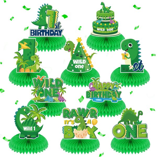 Dinosaur First Birthday Decorations for Kids 10 Pcs Green Dinosaur 1st Birthday Honeycomb Centerpieces for Table Decor 1st Birthday Table Topper for Baby Show 1st Birthday Anniversary Party Supplies