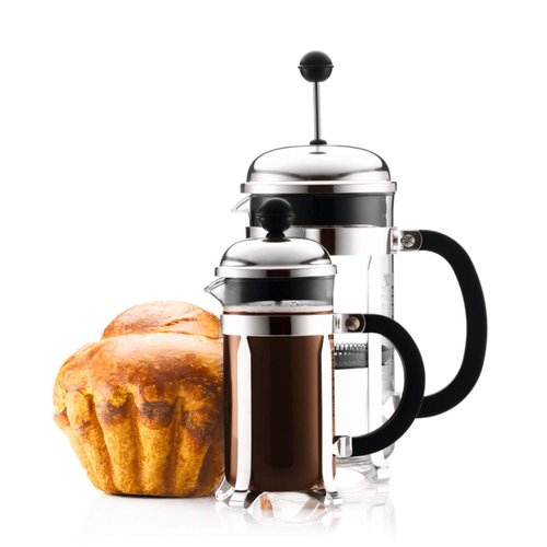 Bodum 12oz Chambord French Press Coffee Maker, High-Heat Borosilicate Glass, Polished Stainless Steel – Made in Portugal