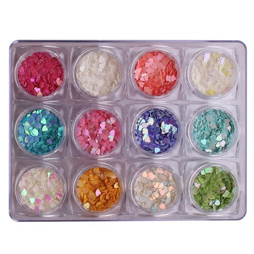 WOKOTO 12 Colors Heart-shaped Nail Art Glitter Sequins Holographic Laser Paillettes Mix Colors Sequins For Nail Art Decoration Eye Make Up Decoration