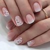 24pcs Press on Nails Short Square Fake Nails Petite White Pink Gradient False Nails Acrylic Nails with French Colorful Floral Designs Artificial Nails Glossy Stick on Nails for Women and Girls Summer Manicure