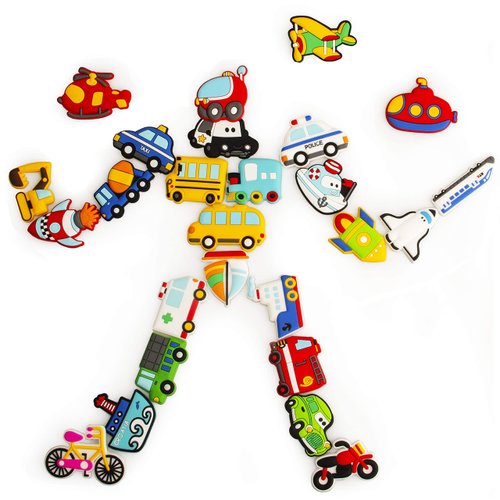 WISESTAR 26PCS Transports Rubber Fridge Magnets for Kids- Aircraft, Boat, Vehicle, Car Refrigerator Magnet for Whiteboard - Educational Toy Tool School Prize Birthday Gift- Kids Over 6 Years