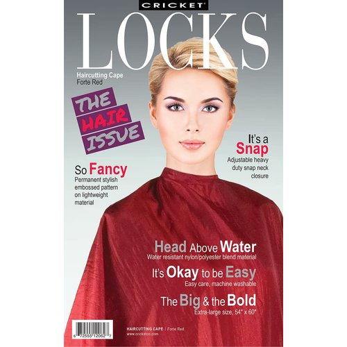 Cricket Forte Haircutting Cape Professional Salon Barbershop Hairdresser Hairstylist Cape for Clients, Adjustable Snap Neck Closure, Red