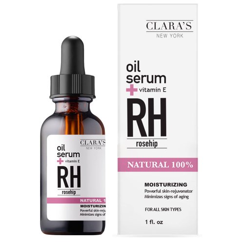 CLARA'S NEW YORK Moisturizing Rosehip Facial Oil Serum 30ml with Vitamin E - for Rejuvenating, Moisturizing and Anti-Aging, Hydrating Oil Serum for Fine Lines and Wrinkles - Made in USA